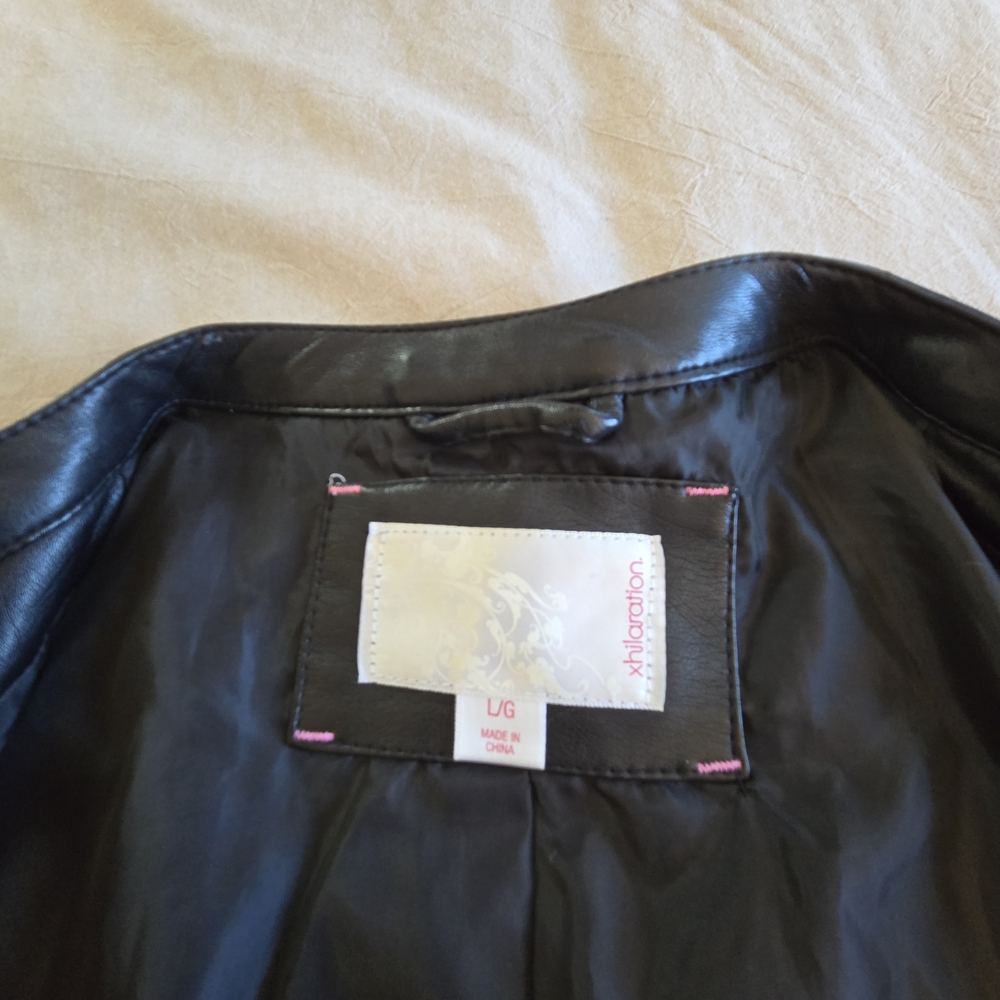 Xhilaration Black Faux Leather Bomber Jacket with Quilted Sleeves - Picture 4 of 6